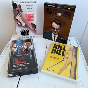 Vintage Tarantino 4 movie set, Reservoir Dogs VHS Reservoir Dogs Special Ed DVD True Romance VHS Kill Bill Vol 1 dvd analog collectible gift