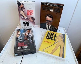 Vintage Tarantino 4 movie set, Reservoir Dogs VHS Reservoir Dogs Special Ed DVD True Romance VHS Kill Bill Vol 1 dvd analog collectible gift