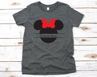 Nombre personalizado Minnie Mouse Youth T Shirt - Camisetas personalizadas de Disney Kids - Cool Minnie T Shirt - Nombre Monogram Minnie Shirt