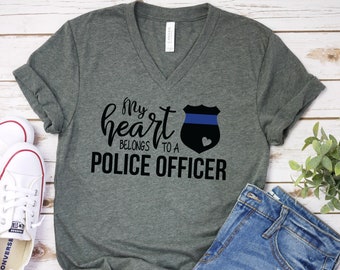 My Heart Belongs to a Police Officer - Police Officer Wife Shirt - Police Officer Love T Shirt - Police Wife Gift Shirt