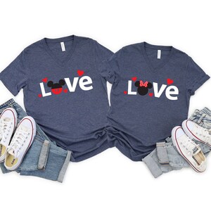 Minnie and Mickey Love Shirt - Valentine&#39;s Day Couple T Shirts  - Disney Couples Matching Shirts - Minnie & Mickey Hearts Love Shirt