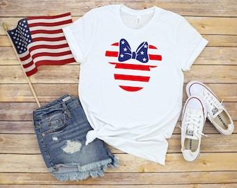 Minnie Mouse Stars and Stripes - Fourth of July Adult T Shirt - Independence Day - Memorial - Red White and Blue
