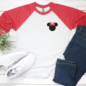 Minnie Mouse pocket left chest logo- Three quarter sleeve Unisex T Shirt - long sleeve - Disney Shirts