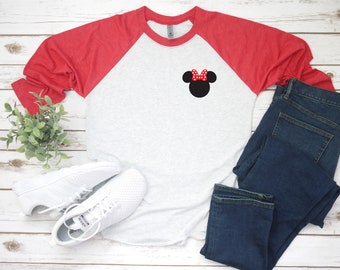 Minnie Mouse pocket left chest logo- Three quarter sleeve Unisex T Shirt - long sleeve - Disney Shirts