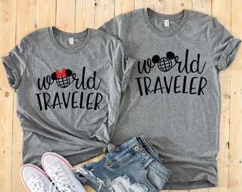 World Traveler Minnie and Mickey Mouse Matching Shirts - Disney Couples Shirt -Epcot World Showcase - Food and Wine Festival