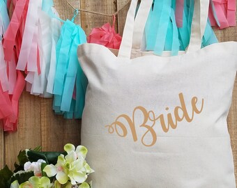 Personalized Bride Tote Bag - Custom Wedding Tote Bag- Name Monogram Bride Bag - Bridal Shower Gift - Bride Gift Bag