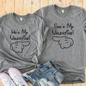 Minnie and Mickey Hands Pointing To Each other Valentine&#39;s Day T Shirts - He&#39;s My She&#39;s My Valentine - Disney Couples - Matching Shirts