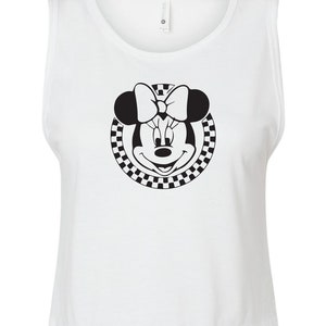 Retro Minnie Mouse Adult Crop Top - Ladies Crop Tank - Disney Crop Shirt - Black and White Checkered