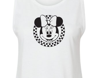 Retro Minnie Maus Crop Top für Erwachsene - Damen Crop Tank - Disney Crop Shirt - Schwarz und Weiß kariert