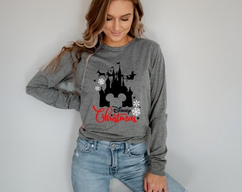 Disney Christmas Adult Long Sleeve T Shirt - Disney  Holiday T-shirt - Magic Kingdom Castle