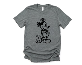 Sketch Mickey Adult Unisex T shirt - Disney Trip Matching Shirts - Mickey Mouse Handrawn