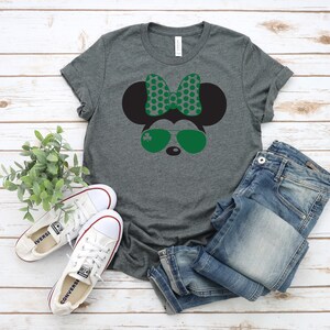 St. Patrick's Day Minnie Mouse T Shirt- Shamrock - 3 Leaf Clover Sunglasses and Bow -Minnie Shirt - Lucky Disney Minnie Shirt