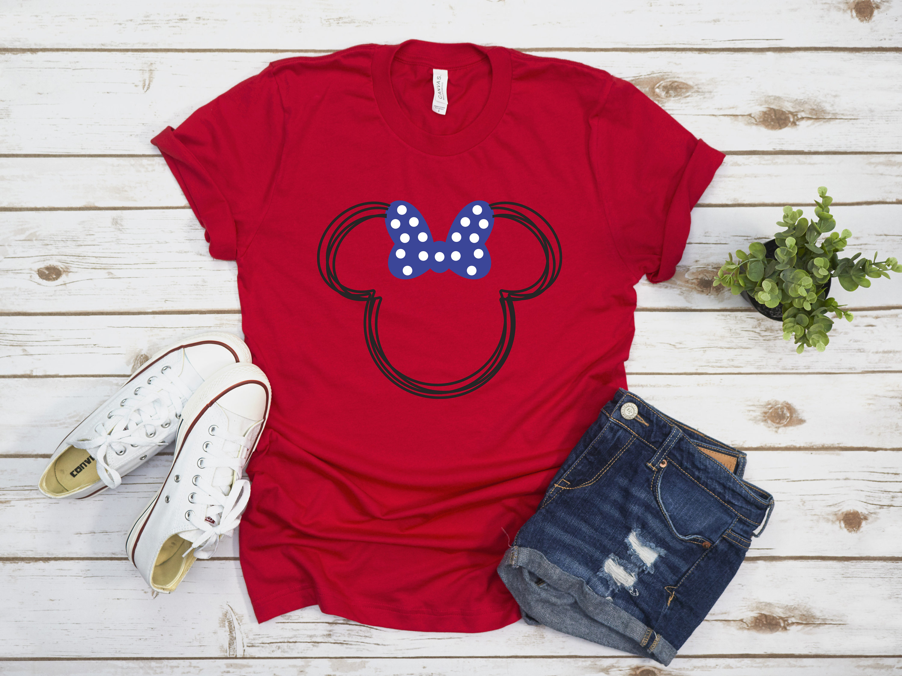 Blue Scribble Minnie Polka Dot Bow 