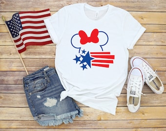 Minnie Mouse Stars and Stripes - Fourth of July Adult T Shirt - Independence Day - Memorial - Red White and Blue