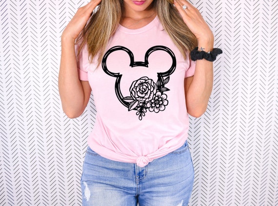 Mickey Flower Scribble Silhouette T Shirt - Mickey Floral Disney Fan Shirt - Flower and Garden Festival Shirt
