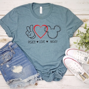 Peace Love Mickey Mouse Adult Unisex T Shirt- Disney Trip Matching Shirts - Family Vacation Shirts