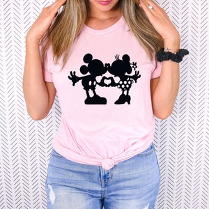 Mickey and Minnie Kissing T Shirt- Disney Couple Matching Shirts - Valentine&#39;s Day Love Heart Shirt