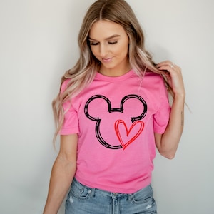 Mickey Heart Love Scribble Silhouette T Shirt- Disney Couple Matching Shirts - Mickey Mouse T Shirt - Cute Mickey Valentine Shirt -