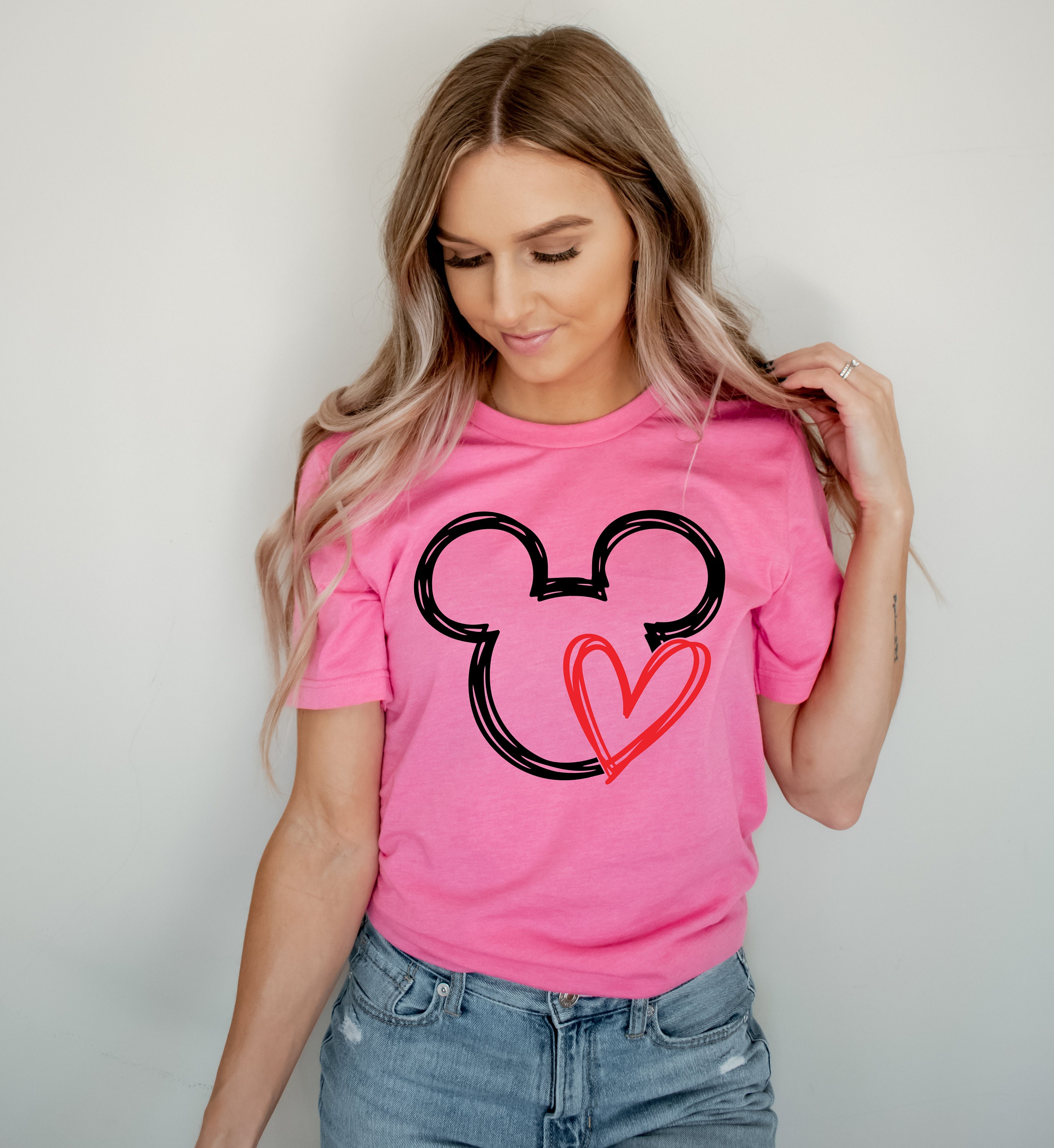 Mickey Heart Love Scribble Silhouette T Shirt- Disney Couple