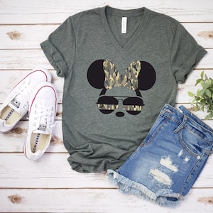 Minnie Army Camouflaged Aviator Glasses - Adult Unisex T shirt -  Armed Forces - Military - Minnie Mouse T Shirt