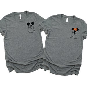 Halloween Ghost  Minnie and Mickey Unisex Shirts - Disney Couples - Matching Shirts - Boo - Left Chest Small Logo