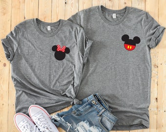 Aangepaste bijpassende Disney-shirts Mickey en Minnie Mouse - Disney-koppels - Mickey en Minnie linkerborstzakformaat
