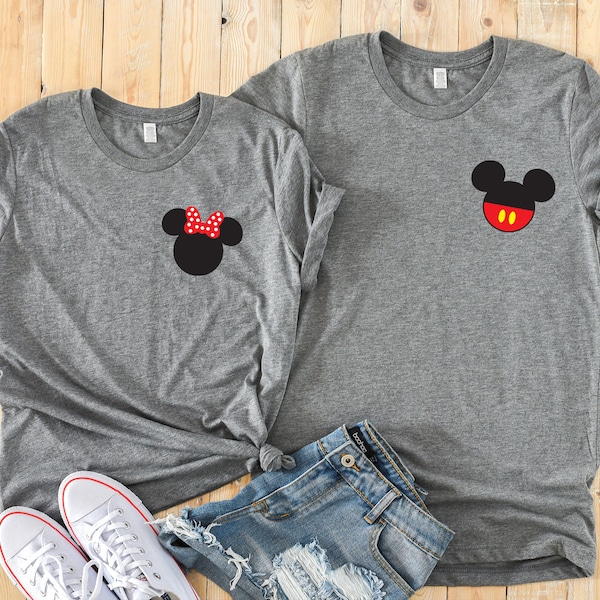 Chemises Disney personnalisées assorties Mickey et Minnie Mouse - Couples Disney - Mickey et Minnie poche poitrine gauche