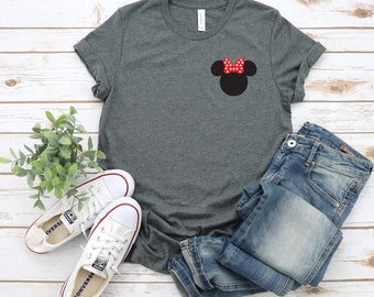 Minnie Mouse Pocket  Size - Left Chest Logo - Adult T shirt - Disney Trip Matching Shirts - Polka Dot Bow