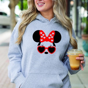 Minnie Mouse Adult Unisex Hoodie Sweatshirt - Disney Trip Family Matching - Heart Sunglasses