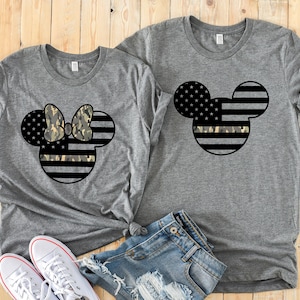 Minnie y Mickey Army Camuflan Adult Shirts - Disney Couples - Military Matching Shirts - Armed Forces Stars and Stripes