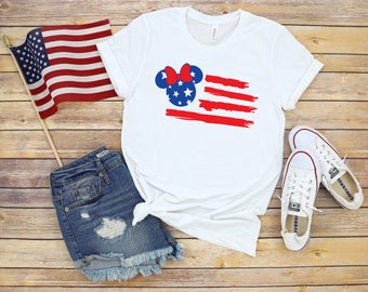 Minnie Mouse Stars and Stripes - Fourth of July Adult T Shirt - Independence Day - Memorial - Red White and Blue