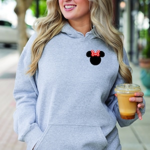 Pocket Minnie Mouse Adult Unisex Hoodie Sweatshirt - Disney Trip Family Matching - Left Chest Logo