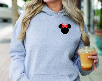 Pocket Minnie Mouse Adult Unisex Hoodie Sweatshirt - Disney Trip Family Matching - Left Chest Logo