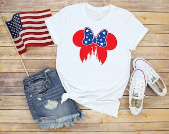 Minnie Mouse Stars and Stripes - Fourth of July Adult T Shirt - Independence Day - Memorial - Red White and Blue Castle