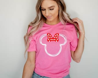 Camiseta de Minnie con lazo de lunares y garabatos - Camisetas a juego para viajes a Disney - Camiseta de Minnie Mouse - Camiseta linda de Minnie