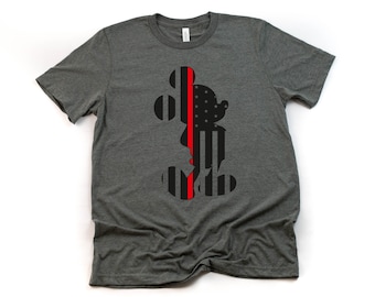 Mickey Fire Fighter Red Line Adult Unisex T shirt - Disney Trip Matching Shirts - Mickey Mouse Silhouette T Shirt
