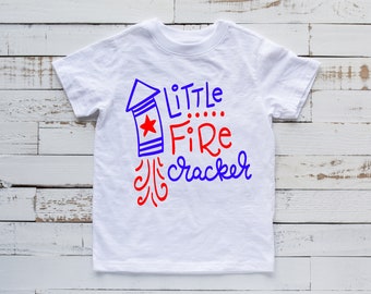 Little Fire Cracker - Youth Fourth Of July Shirt - Memorial Day - Red White and Blue