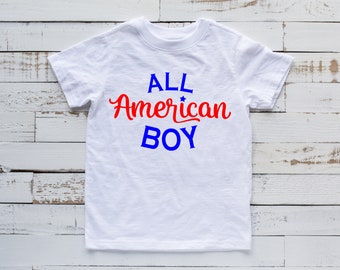 All American Boy - Youth Fourth Of July Shirt - Memorial Day - Red White and Blue