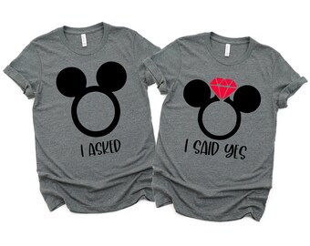 I asked I said Yes - Disney Couples Matching Unisex T Shirts - Mickey and Minnie Mouse - Just Engaged