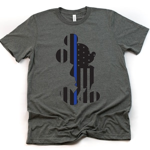 Mickey Police Officer Blue Line Adult Unisex T shirt - Blue Stripe Flag - Mickey Mouse Silhouette T Shirt