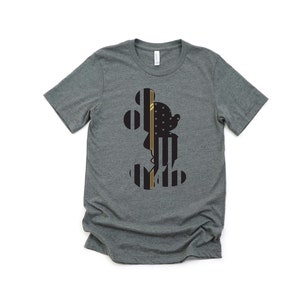 Mickey Thin Gold Line Flag Adult Unisex T shirt - 911 Dispatcher - Mickey Mouse Silhouette T Shirt - First Responder - Communication