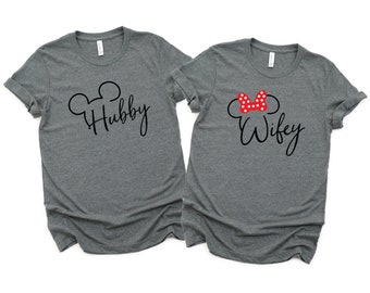 Hubby and Wifey Disney Couples Matching Unisex T Shirts - Mickey and Minnie - Anniversary
