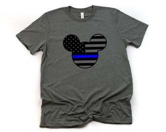Mickey Police Officer Blue Line Adult Unisex T shirt Blue Stripe Flag  Mickey Mouse T Shirt