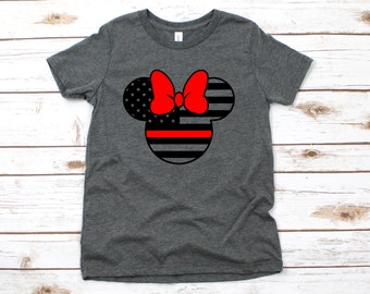 Fire Fighter Minnie Mouse Disney Kids Shirt - Infant Toddler & Youth - Red Stars and Stripes