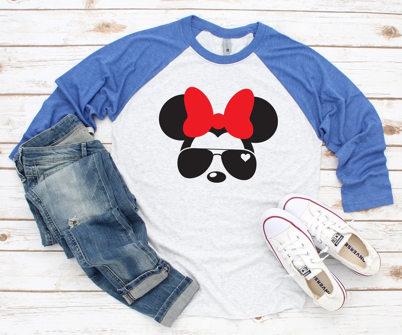 Koszulka lotnicza Myszka Minnie z raglanowym nadrukiem i rękawem 3/4. Koszulki rodzinne Disney. Dopasowane. zdjęcie 1