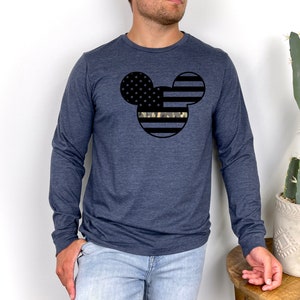 Mickey Mouse Military- Army - Adult Long Sleeve T Shirt - Stars and Stripes - Disney - Camo