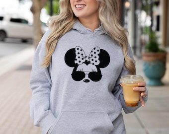 Minnie Mouse Adult Unisex Hoodie Sweatshirt - Disney Trip Family Matching - Sunglasses - Eyelashes