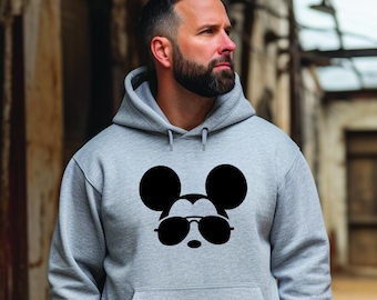 Mickey Mouse Adult Unisex Hoodie Sweatshirt - Disney Trip Family Matching - Sketch - Aviator Sunglasses