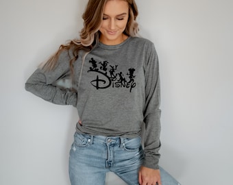 Disney Charaktere Langarm-T-Shirt für Erwachsene - Familie Passende Klassische Micky Maus Pluto Doof Donald Minnie Maus