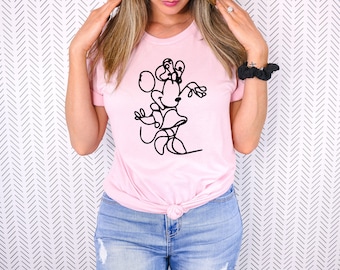 Minnie Sketch Outline Drawing Adult T Shirt- Disney Trip Chemises assorties - Minnie Mouse - vintage